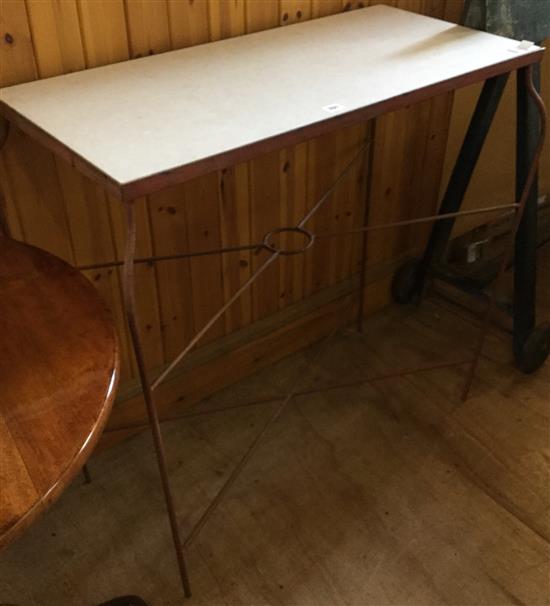 Marble top console table with painted metal base